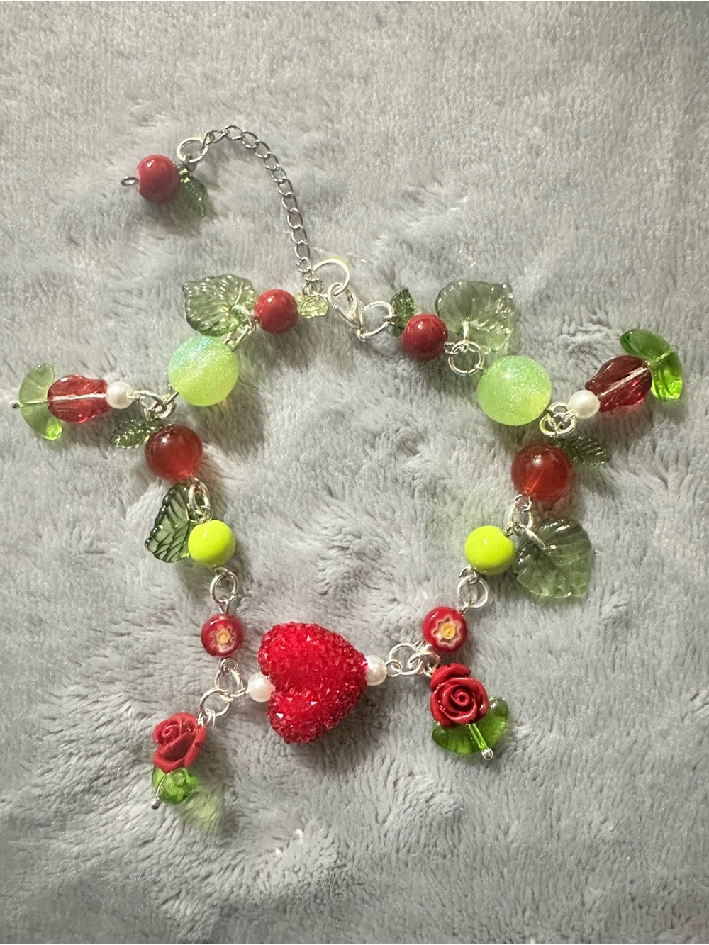 Handmade Red & Green Heart Charm Bracelet - Women's Jewelry